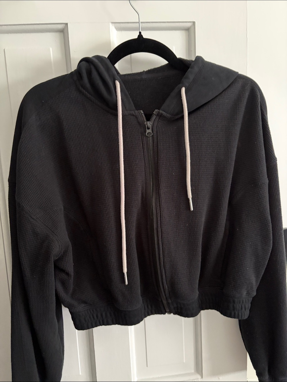 Black Cropped Zip-Up Hooded Jacket - Women